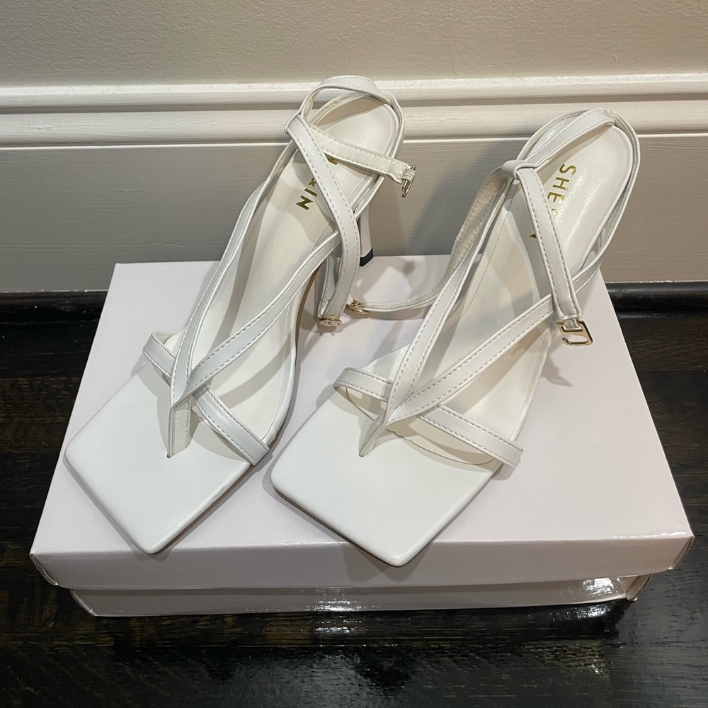 White square toe heels